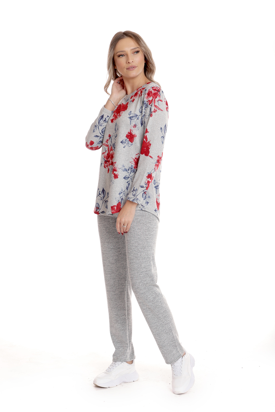 Poza produs Tinuta dama CI25002 gri melanj/rosu floral, Cesy | marimea S
