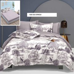 Lenjerie cu husa ELEGANCE alb lila jungla 180x200 cm, Ralex | 1 buc