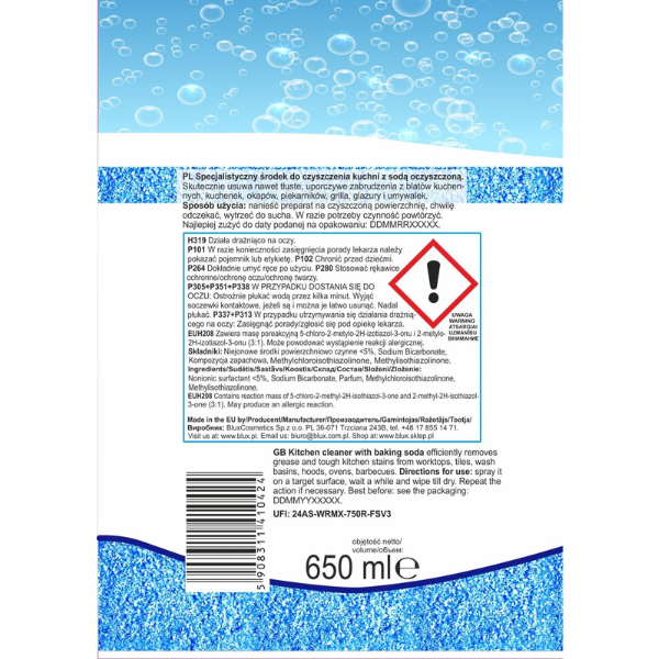 Poza produs Solutie curatare bucatarie cu bicarbonat, Blux | 650 ml