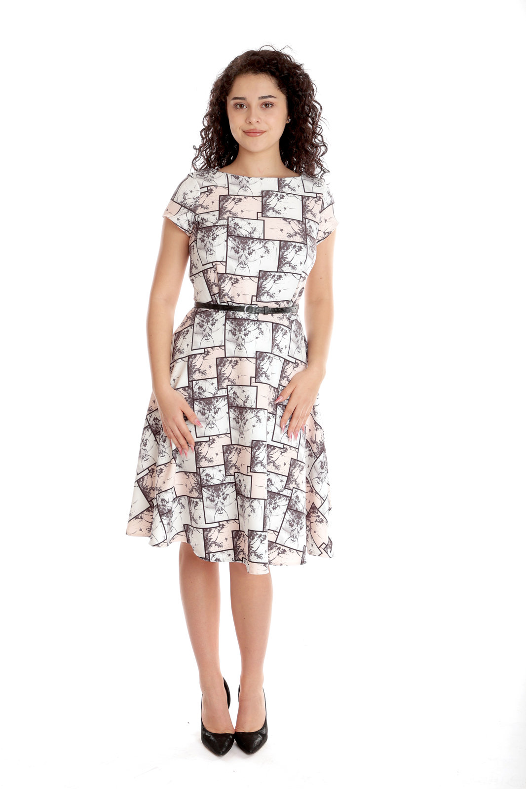 Poza produs Rochie semiclos CV24035 SIZE somon/negru chenare, Cesy | marimea XXXL