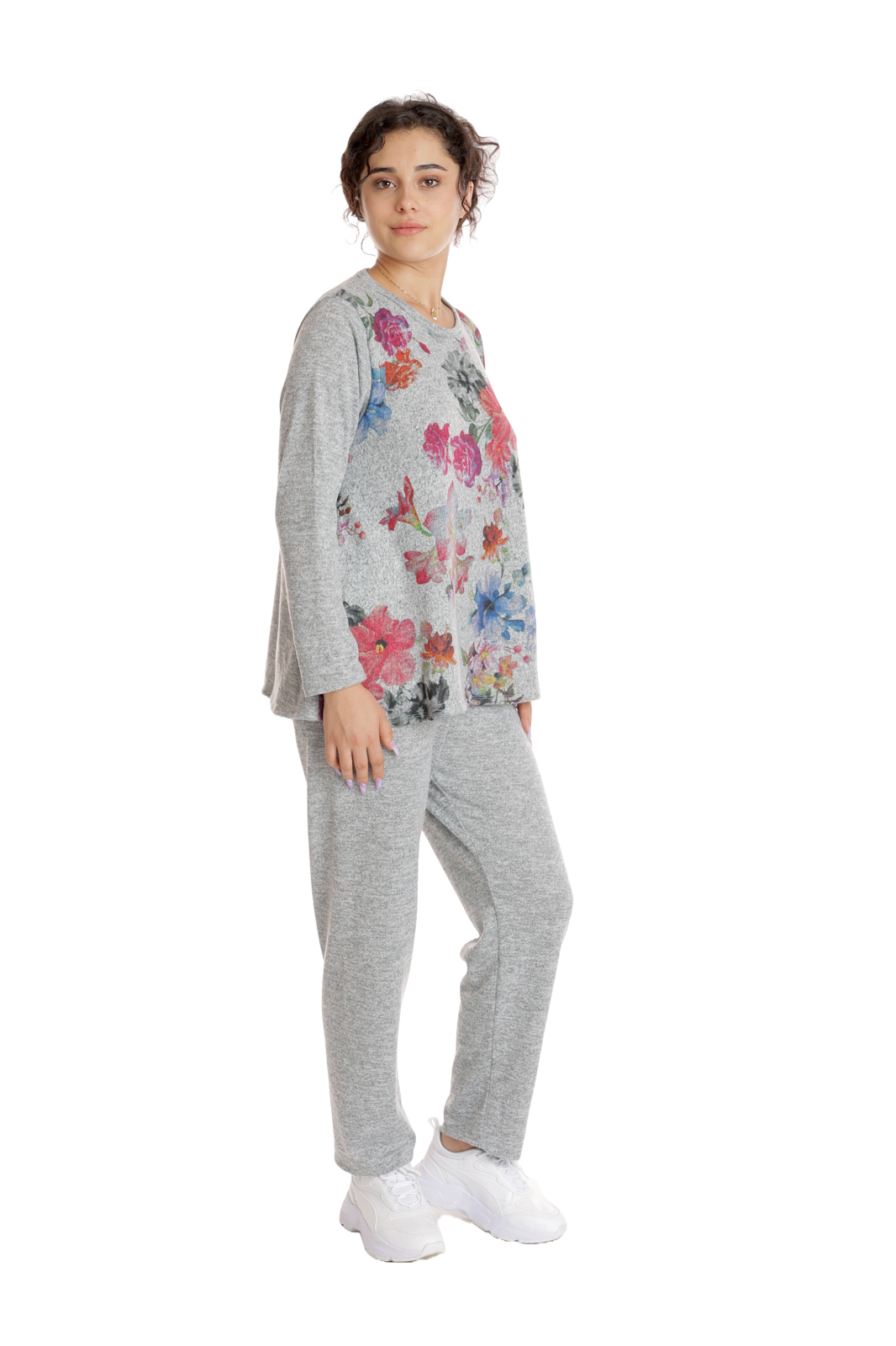 Poza produs Tinuta dama CT24086 gri melanj/floral multicolor, Cesy | marimea L