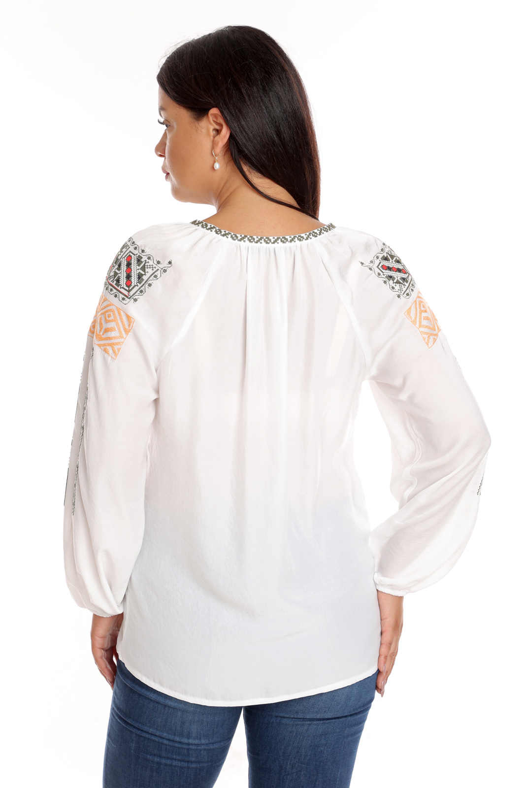 Poza produs Ie broderie dama DI25IE83 alb/kaki/rosu traditional, Dress to Impress | marimea 44/46