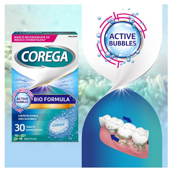 Poza produs Tablete pentru curatarea protezelor dentare Corega Bio Formula, Haleon | 30 tablete