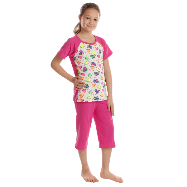 Pijama 3/4 fete AV2421 ciclame/multicolor hearts, Andana | marimea 36 (9/10 ani) — poza produs 2/3