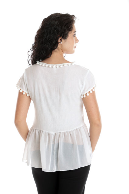 Poza produs Bluza peplum CV24050 alb & ciucurei, Cesy | marimea M