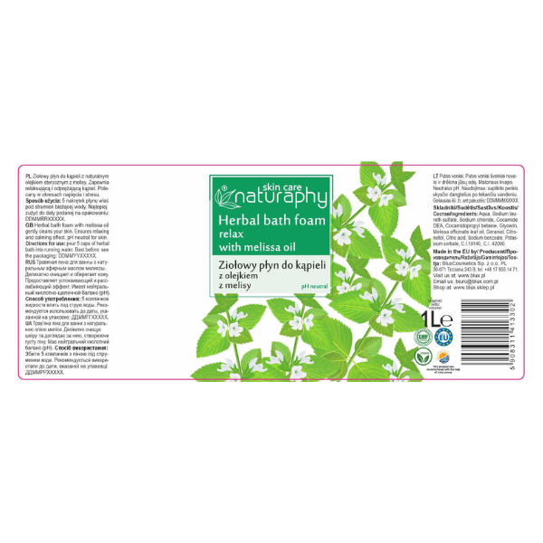 Poza produs Spuma de baie cu Ulei esential de Roinita Naturaphy Herbal, Blux | 1L
