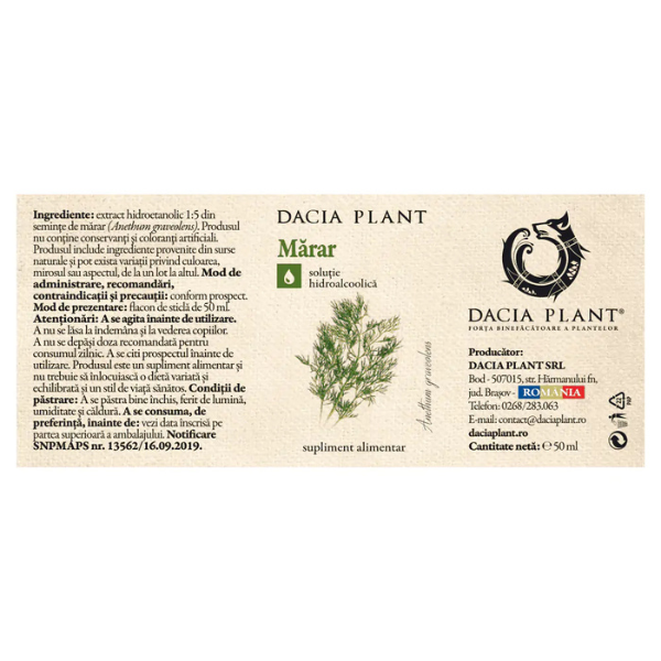 Poza produs Tinctura Marar, Dacia Plant | 50 ml