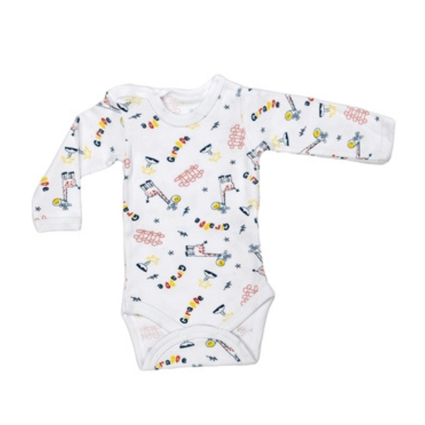 Body 4 capse maneca lunga RB07 alb/imprimeu girafe, Rombaby | 12/18 luni