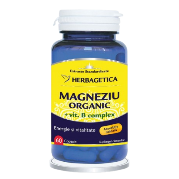 Magneziu Organic cu Vitamina B Complex, Herbagetica | 60 capsule