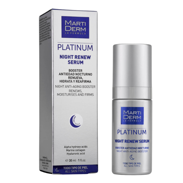 Ser de noapte regenerant cu alfa hidroxi acizi si acid hialuronic Night Renew, Platinum, Martiderm | 30 ml