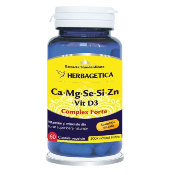 Ca+Mg+Se+Si+Zn cu vitamina D3 Complex Forte, Herbagetica | 60 capsule