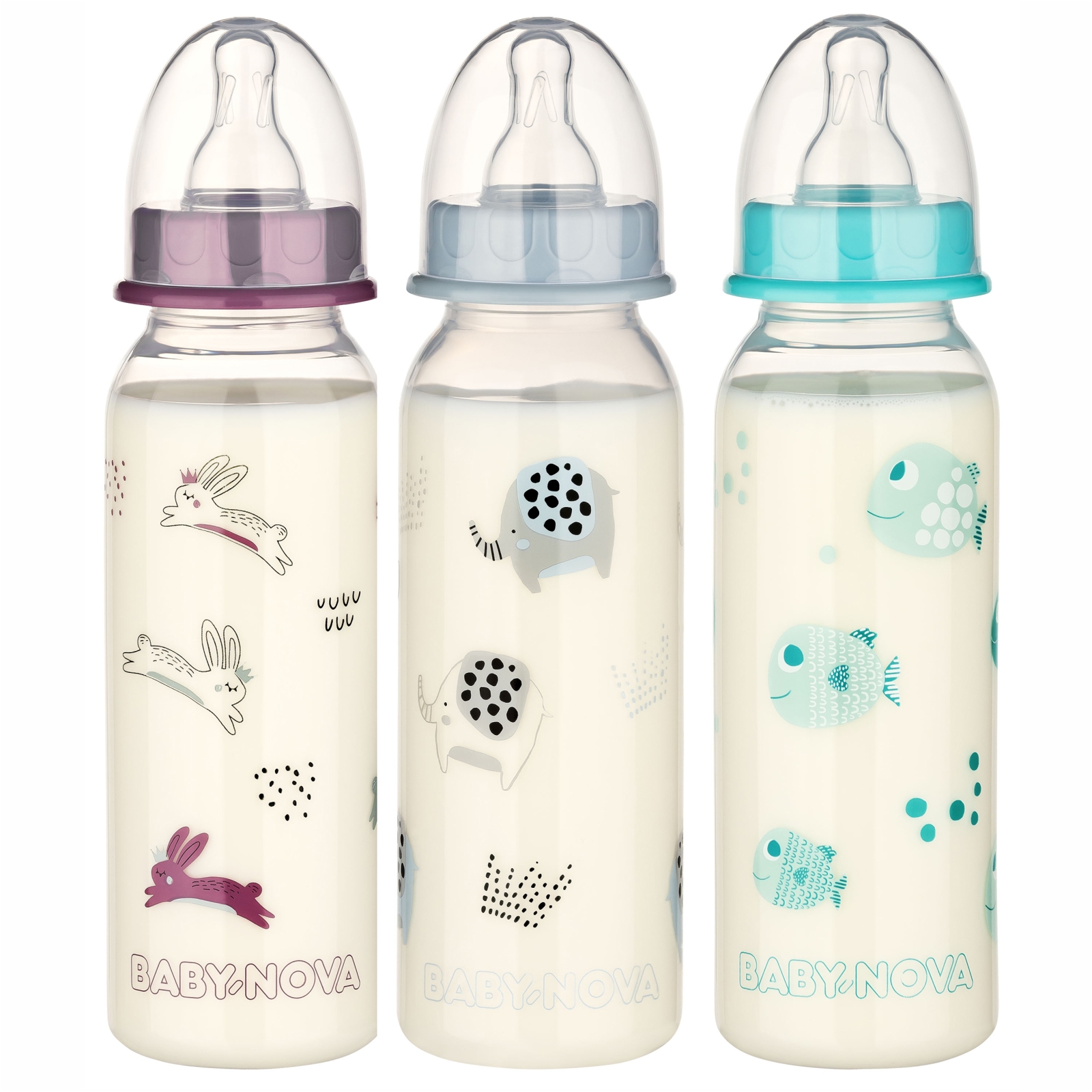 Biberon PP cu inel fosforescent Noapte buna, tetina M, 47011, Baby Nova | 240 ml