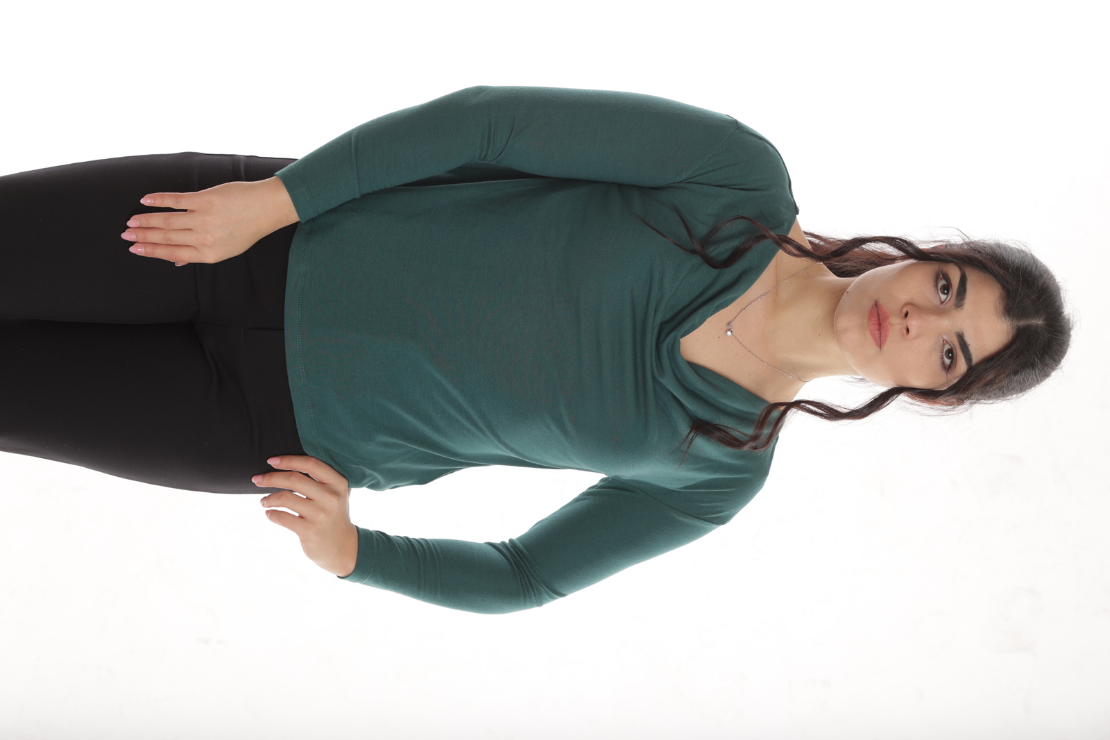 Bluza decolteu falduri CP24020 verde, Cesy | marimea S