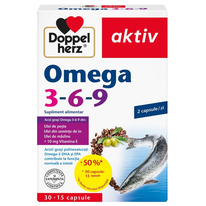 Omega 3-6-9, Doppelherz Aktiv | 30 capsule + 15 capsule CADOU
