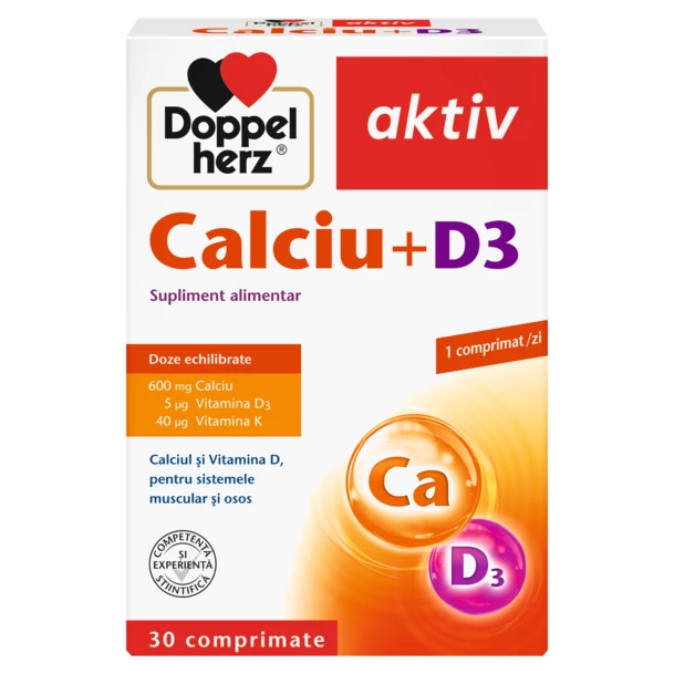 Calciu + D3, Doppelherz Aktiv | 30 comprimate