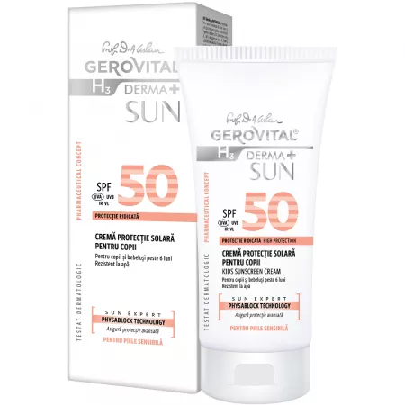 Crema protectie solara pentru copii SPF 50 H3 Derma+ Sun, Gerovital, Farmec | 100 ml