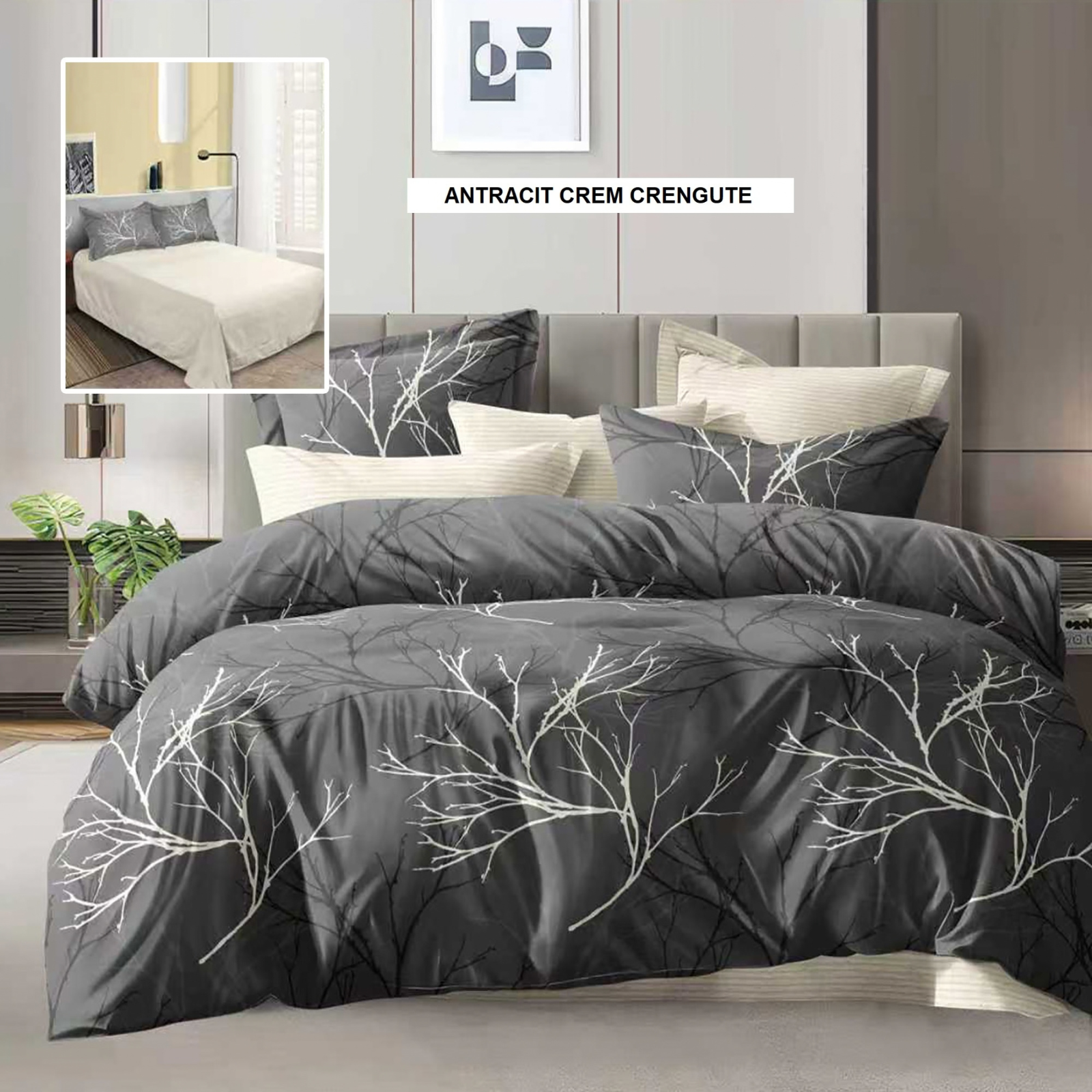 Lenjerie de pat ECONOMY antracit crem crengute 230x250 cm, Ralex | 1 buc