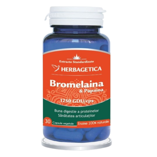 Bromelaina si Papaina, Herbagetica | 30 capsule