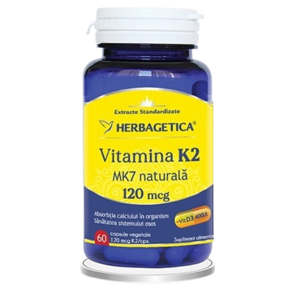 Vitamina K2 MK7 Naturala 120 mcg, Herbagetica | 60 capsule