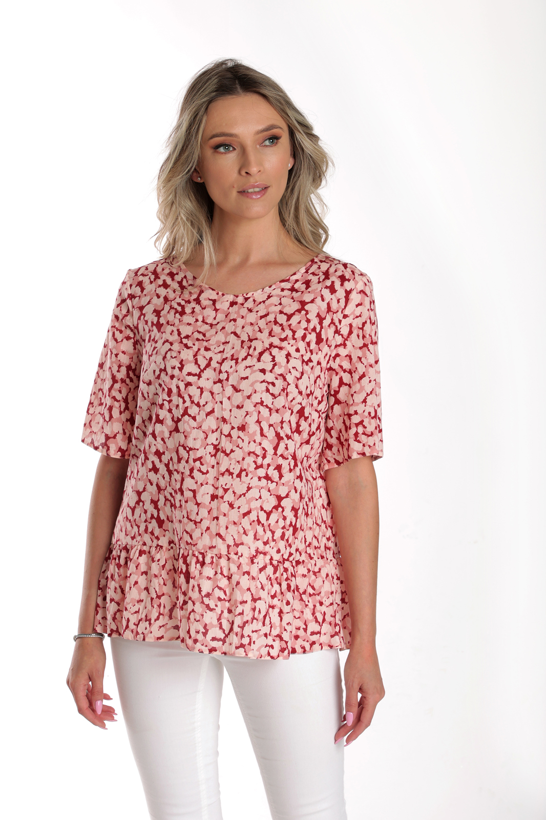 Bluza volan CV24063 roz/rosu pastel, Cesy | marimea L