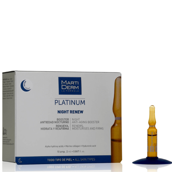 Fiole cu acid hialuronic si alfa hidroxi acizi Night Renew, Platinum, Martiderm | 10 fiole