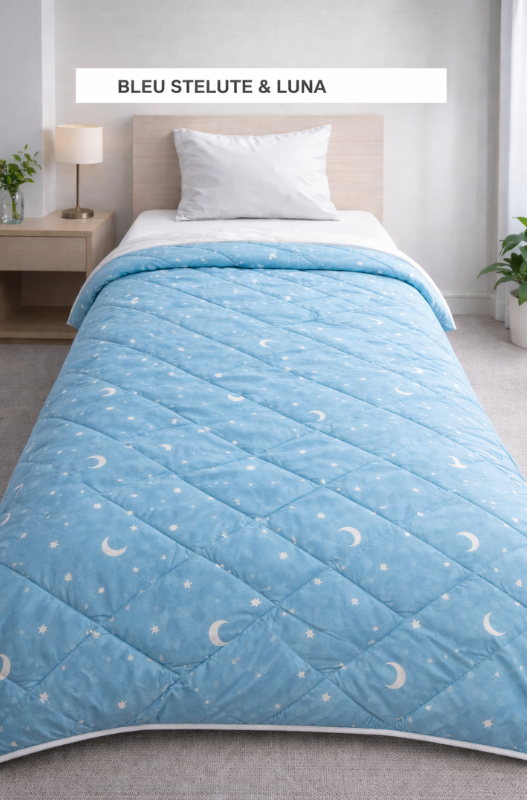 Pilota pat 3D 1 persoana bleu stelute luna 140x200 cm, Ralex | 1 buc