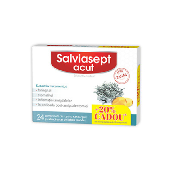 Salviasept Acut fara zahar 20% Cadou | 24 comprimate