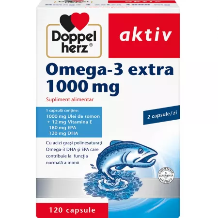 Omega 3 Extra cu ulei de somon, 1000 mg, Doppelherz Aktiv | 120 capsule