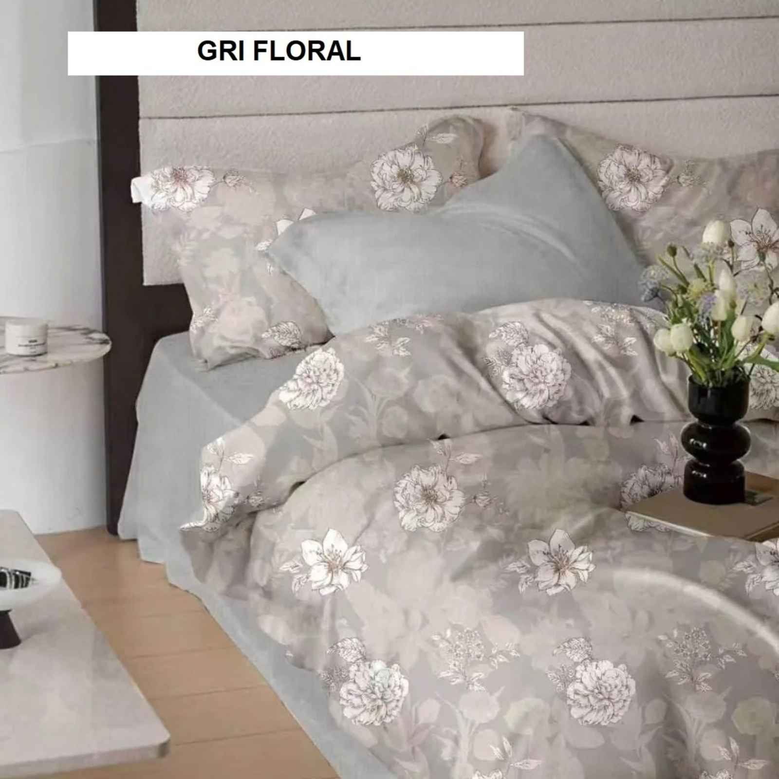 Lenjerie pat FINET (6 piese) gri floral 230x250 cm, Ralex | 1 buc