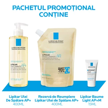 Pachet Ulei de Spalare Lipikar AP+ si Rezerva + Lipikar Baume Light AP+M 15 ml, La Roche-Posay | 400ml+400ml+15ml