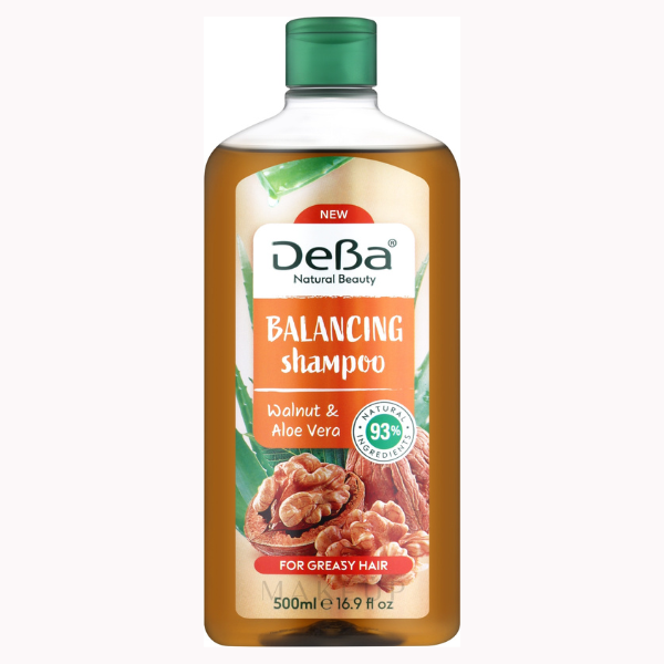 Sampon echilibrant pentru par gras DEBA NATURAL BEAUTY cu Nuci si Aloe Vera, Rubella | 500 ml