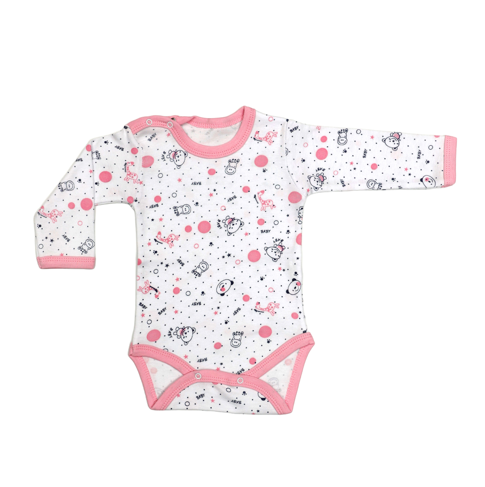 Body 4 capse maneca lunga RB07 alb/roz baby, Rombaby | 18/24 luni