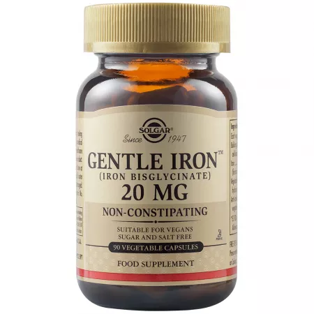 Fier cu actiune blanda Gentle Iron 20 mg, Solgar | 90 capsule