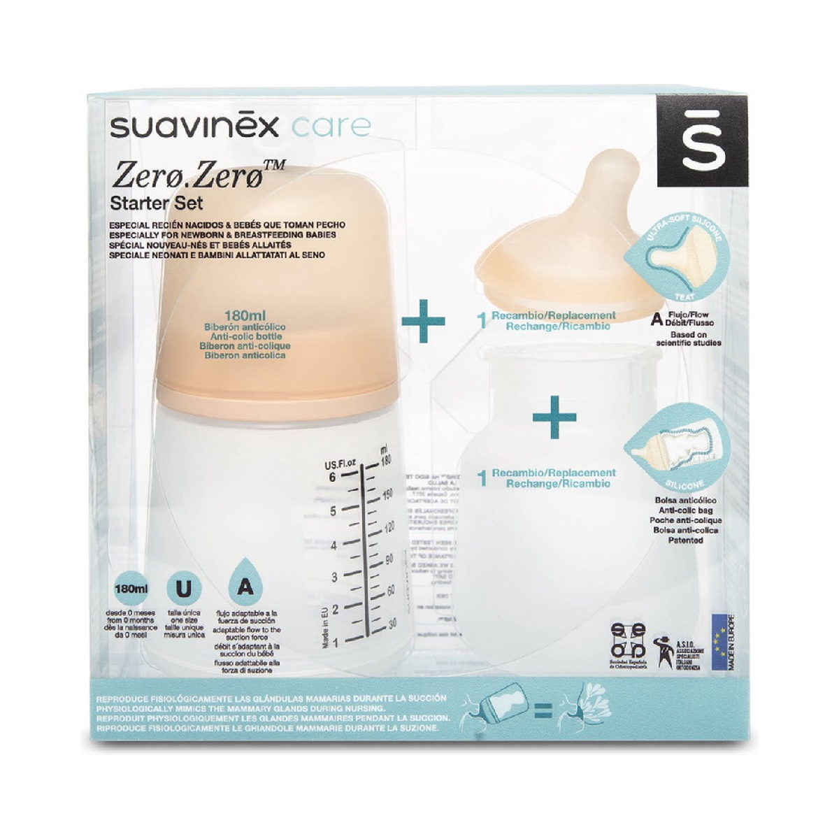 Set biberon anticolici cu debit variabil Zero Zero, Suavinex | 180 ml