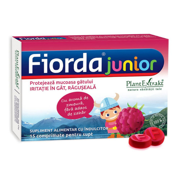 Fiorda Junior cu aroma de zmeura, PlantExtrakt | 15 comprimate