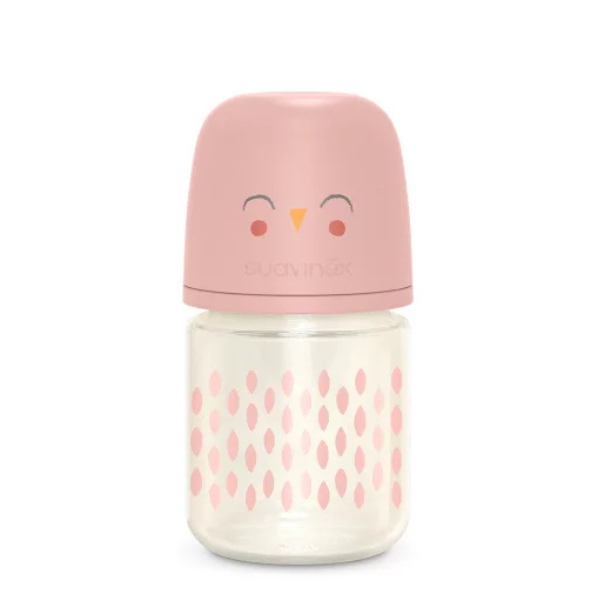 Biberon din sticla cu tetina SX Pro cu debit lent, roz, Bonhomia, Suavinex | 120 ml