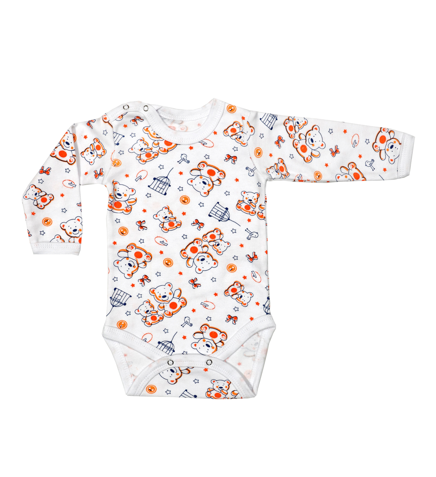 Body 4 capse maneca lunga RB07 alb/imprimeu ursuleti, Rombaby | 3/6 luni