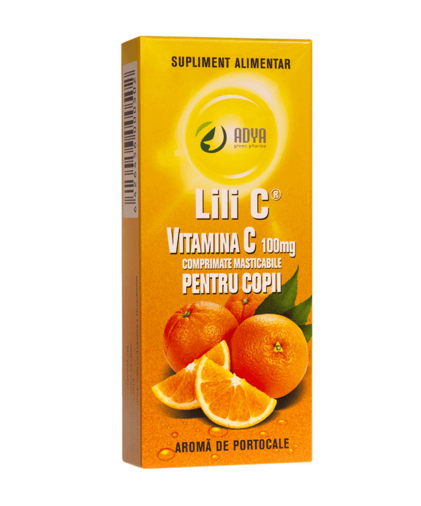 Vitamina C 100 mg pentru copii cu aroma de portocala, Lili C, Adya Green Pharma | 30 comprimate