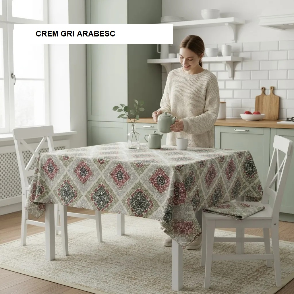 Fata de masa teflonata antimurdarire crem gri arabesc 180x240 cm, Ralex | 1 buc