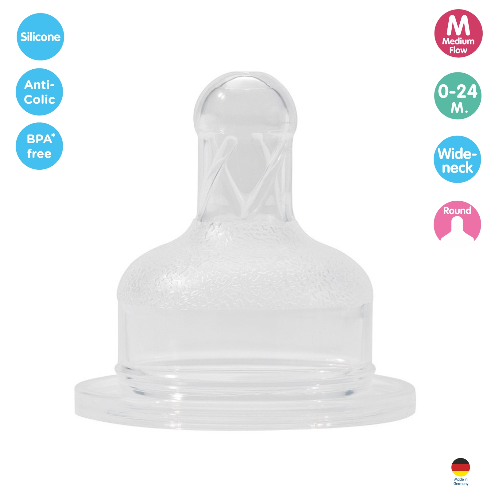 Tetina cu gat larg din silicon Natural+Soft, mar.M, 0-24 luni, 14221, Baby Nova | 2 bucati