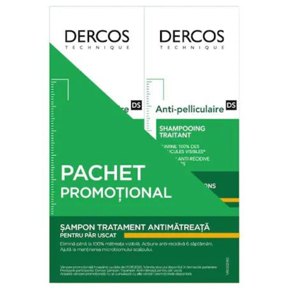Pachet sampon anti-matreata pentru par uscat, 1+1, Vichy | 2 x 200 ml