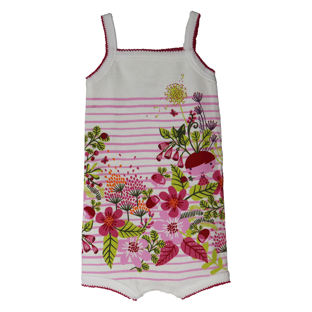 Salopeta vara cu bretele DL24 alb floral, Danina | 3 luni