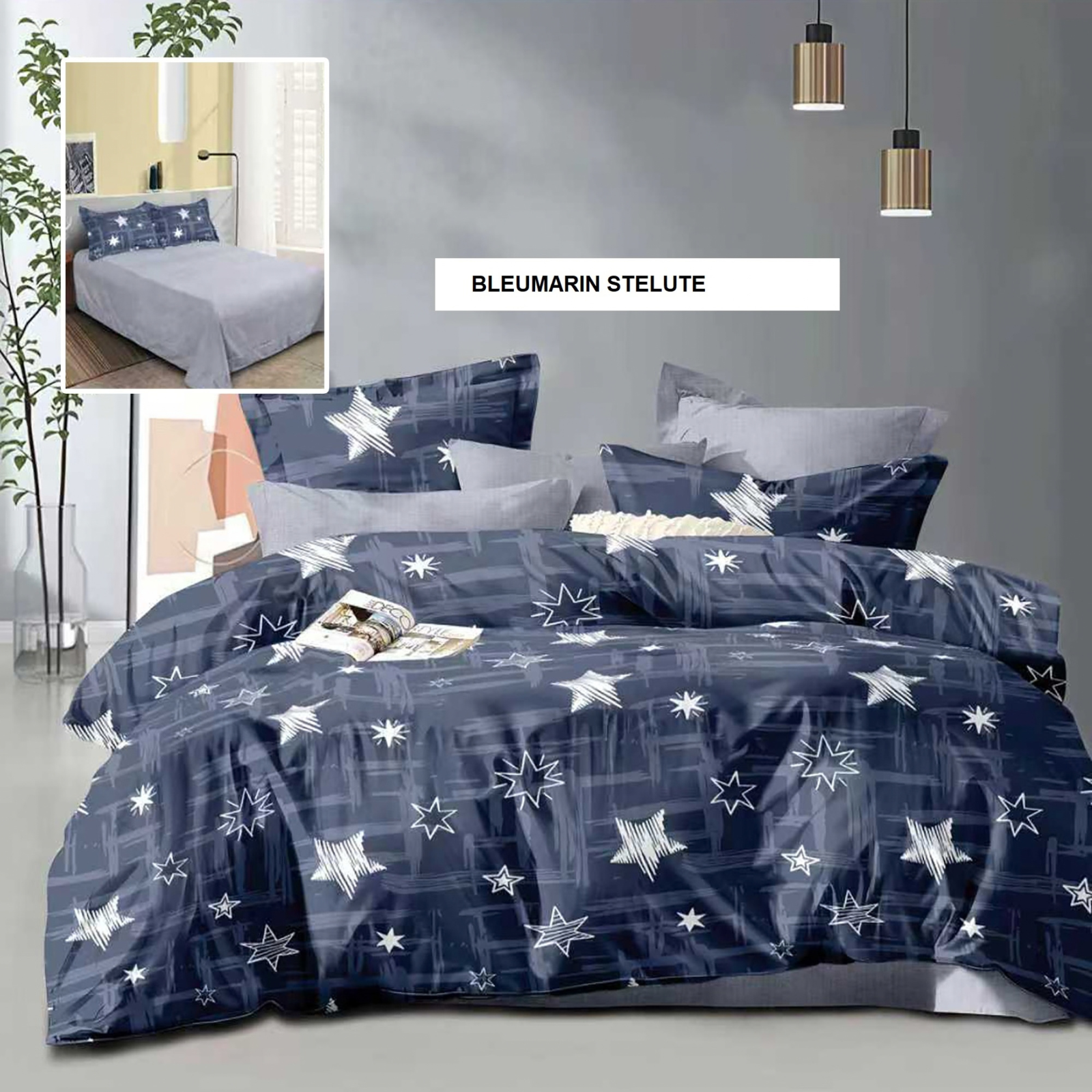 Lenjerie de pat ECONOMY bleumarin stelute 230x250 cm, Ralex | 1 buc