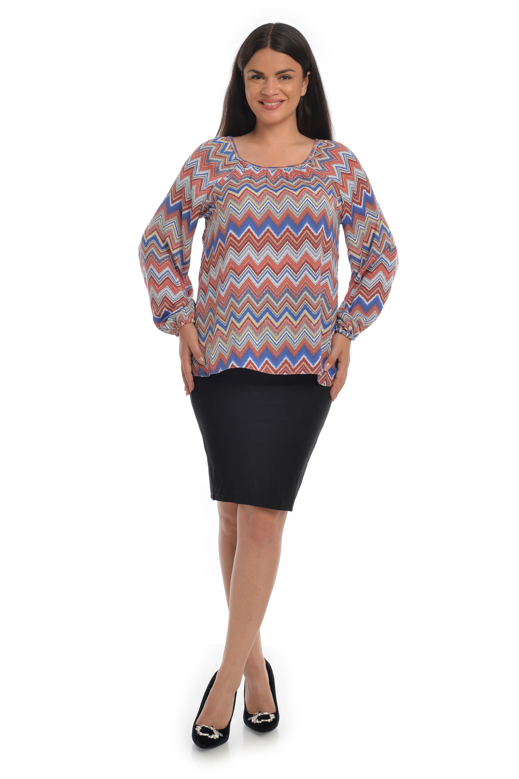 Bluza dama ie CT21055 albastru & caramiziu zig-zag, Cesy | marimea L