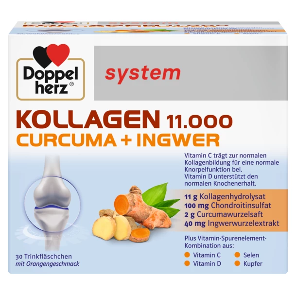 Kollagen 11.000 Curcuma + Ghimbir, Doppelherz System | 30 flacoane