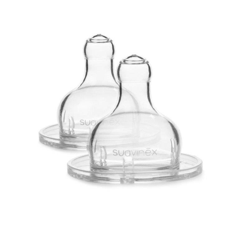 Set tetine rotunde din silicon, biberon gat larg, Suavinex | 2 bucati