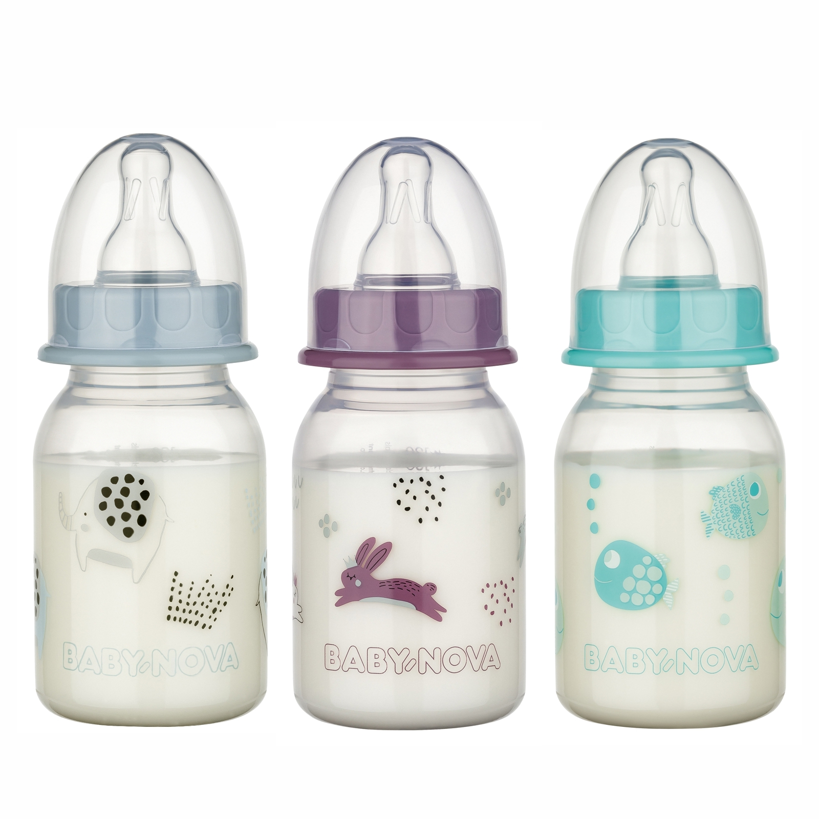 Biberon PP decorat, tetina rotunda S, slow, 46010, Baby Nova | 120 ml