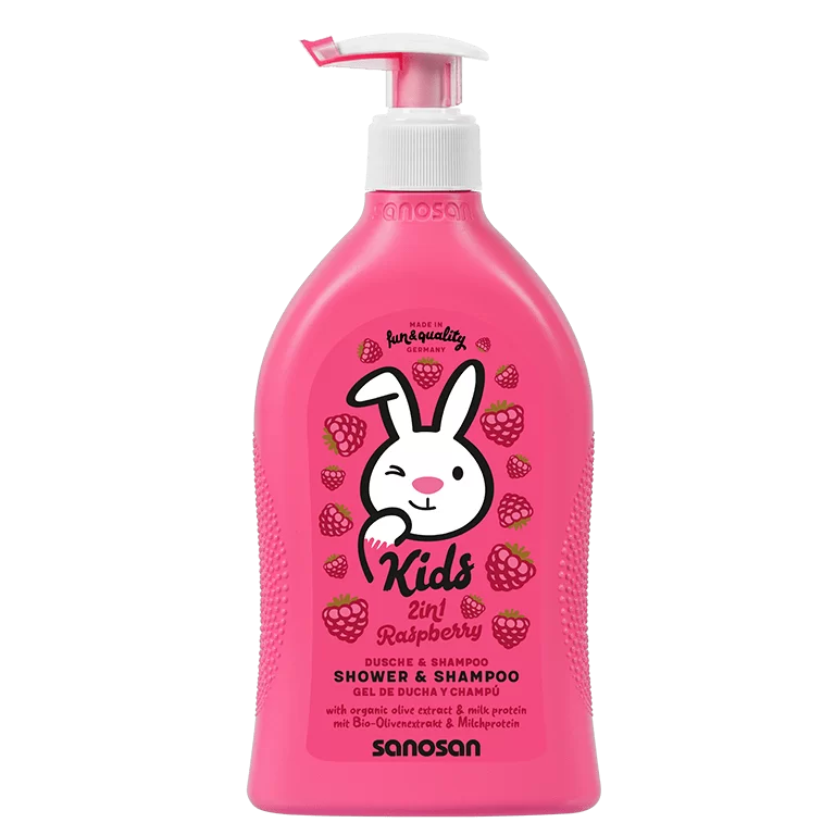 Gel de dus si sampon pentru copii cu aroma de zmeura, Sanosan Kids | 400 ml