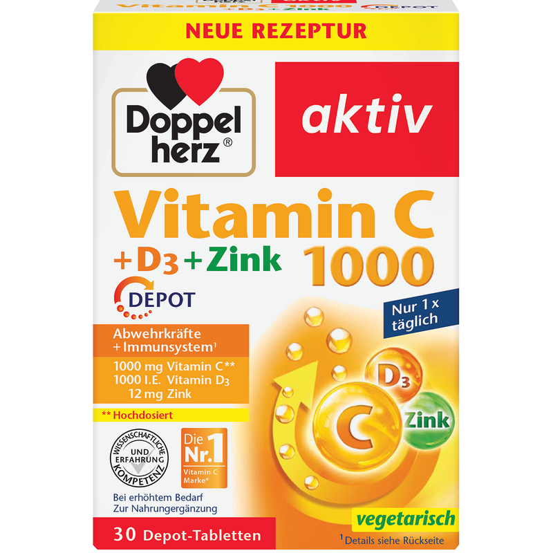 Vitamina C 1000 mg + D3 + Zinc Depot, Doppelherz Aktiv | 30 comprimate