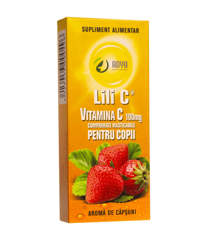 Vitamina C  100 mg pentru copii cu aroma de capsuni, Lili C,  Adya Green Pharma | 30 comprimate